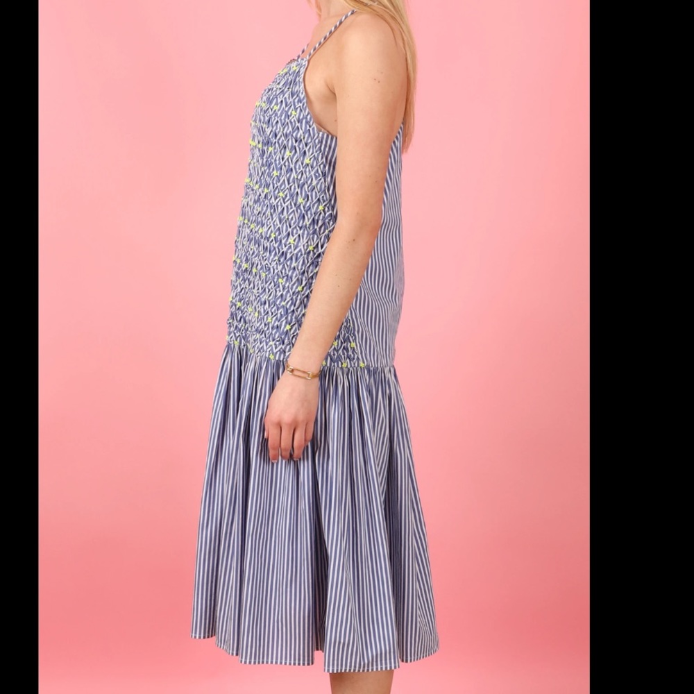 TANYA TAYLOR Cindy Stripe blue drop waist dress - Picture 2 of 4